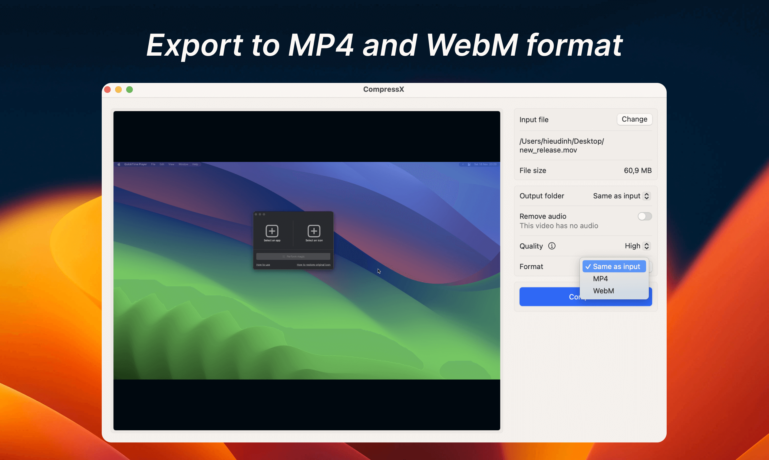 Compressx - Значительное снижение размера файла, аналогичное качество видео медиа 6