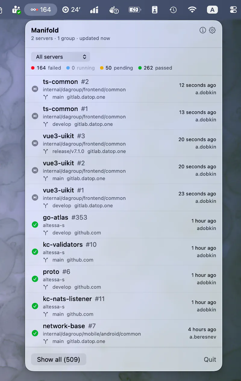 ManifoldCI — Pipelines Monitor for Mac  screenshot 2