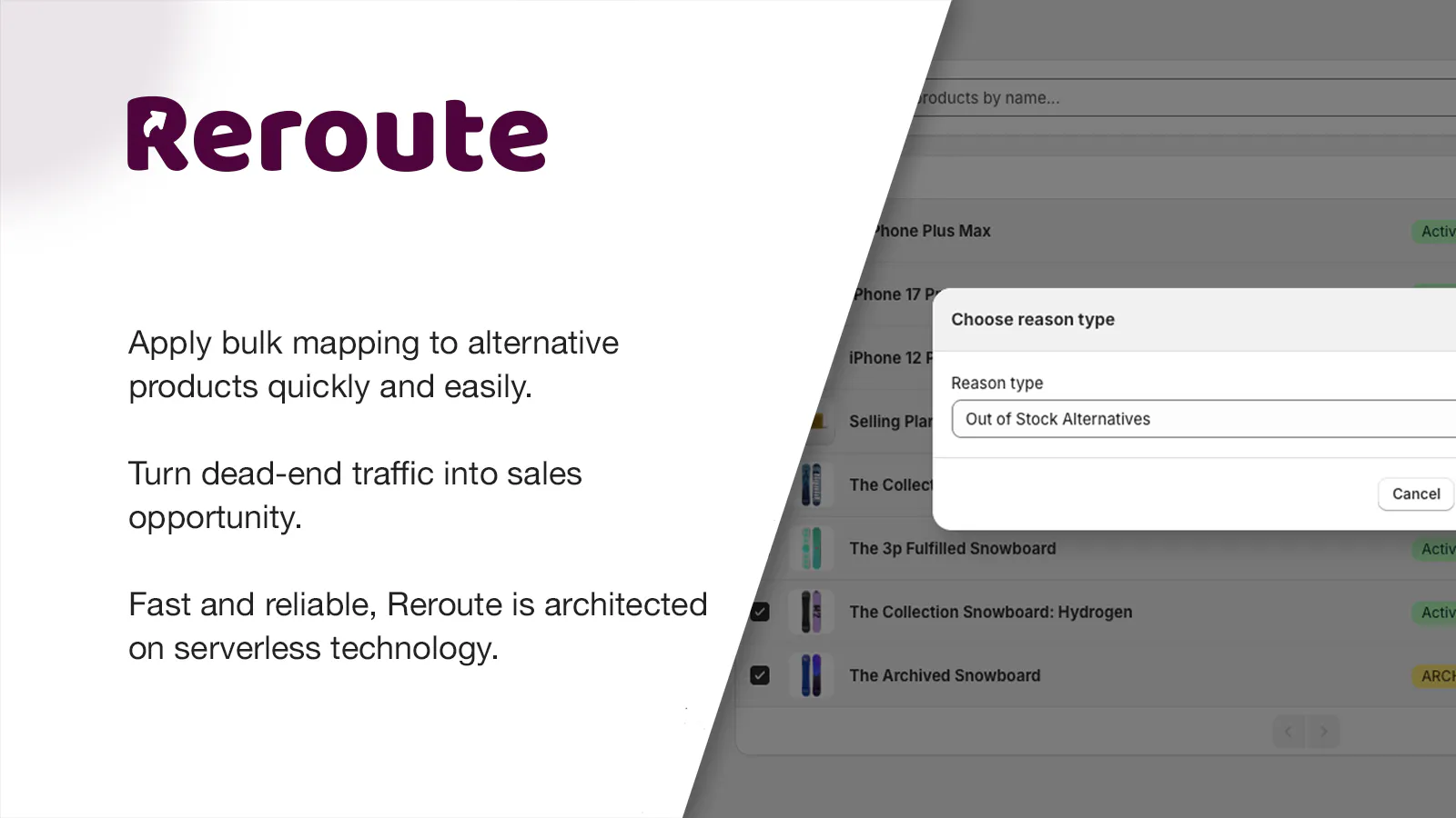 Reroute Shopify App 제품 배너