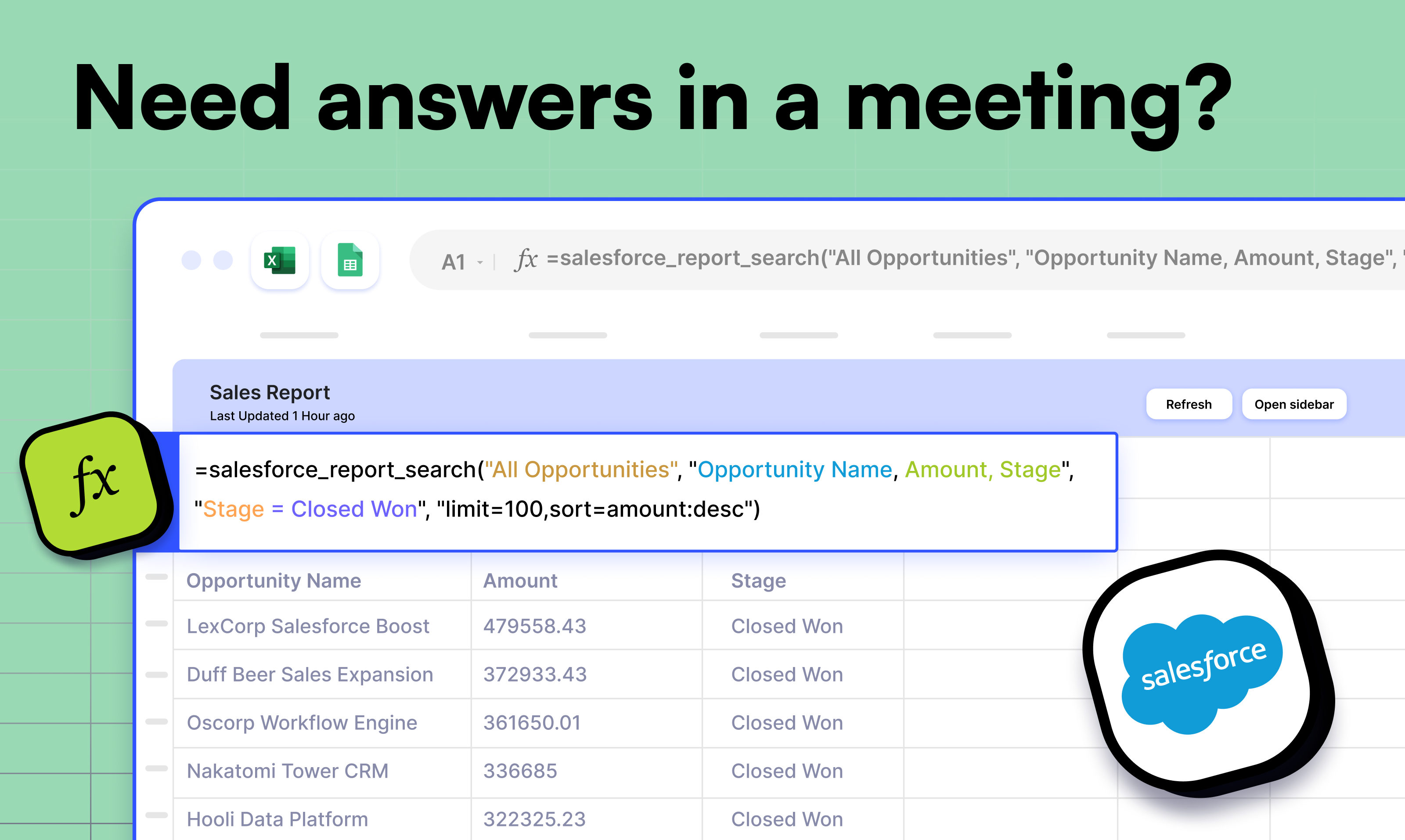 Mídia 7 de MCP para folhas do Google - Conecte -se diretamente ao Salesforce e HubSpot com fórmulas nativas