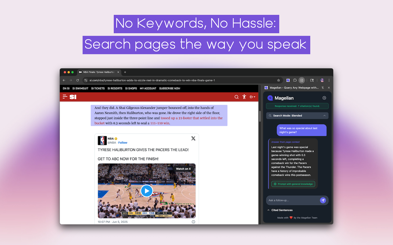 Magellan - gratis AI -webpagina zoeken - Stel AI -vragen over elke webpagina en krijg onmiddellijke antwoorden. media 2