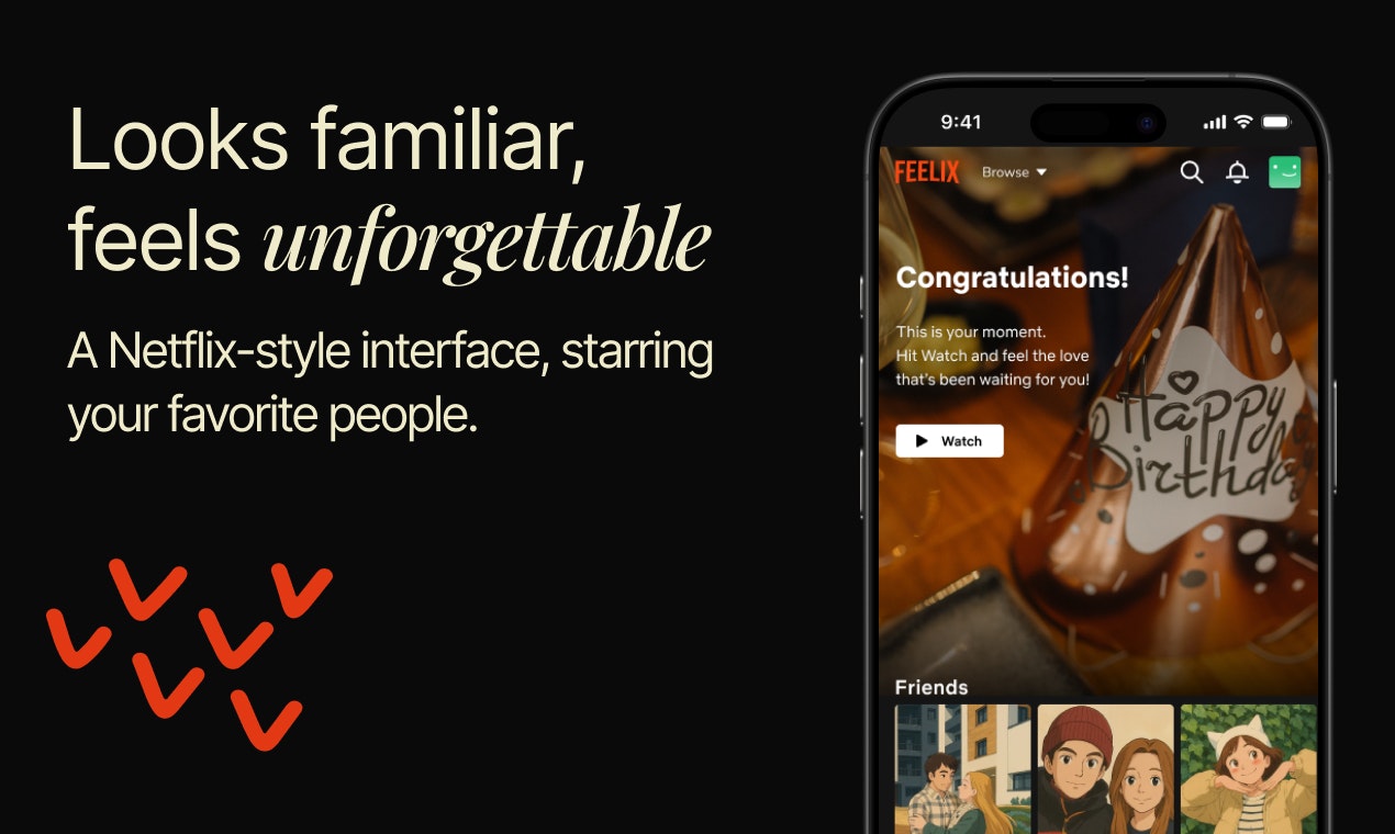 Feels - Kişisel video selamları ile Netflix tarzı bir site oluşturun medya 3