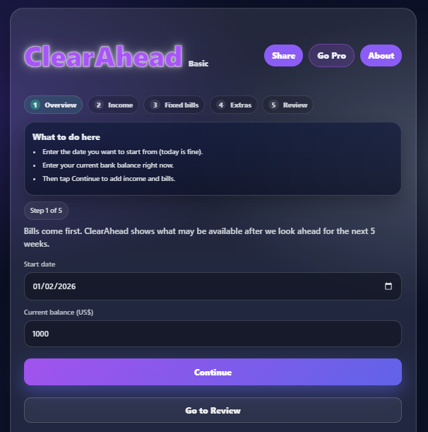 Clearahead - Main product screenshot demonstrating key features and user interface