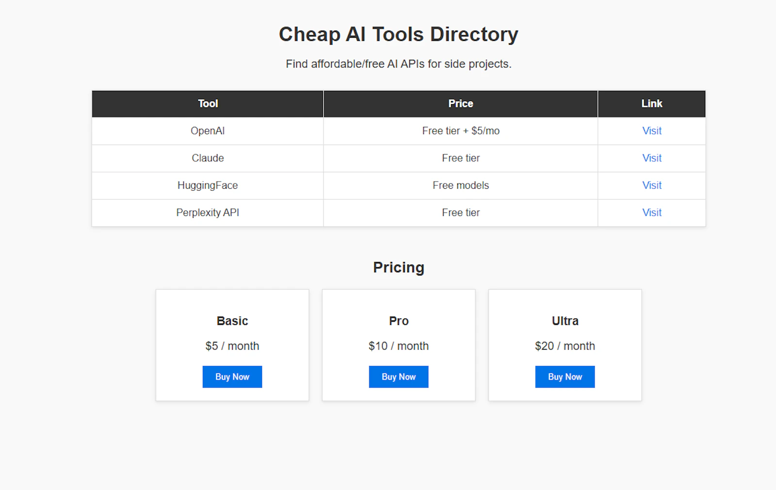 Cheap AI Tools Directory screenshot 1