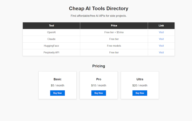 Cheap AI Tools Directory screenshot 1