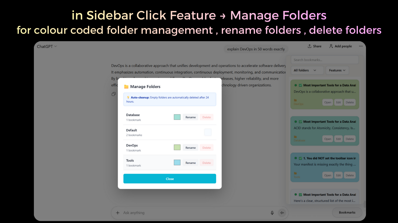 ChatGPT Bookmarks Chrome Extention - Screenshot 4 showing product features and functionality