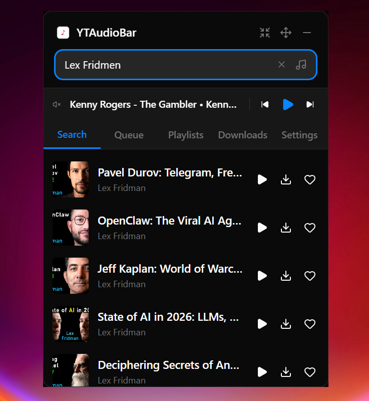 YTAudioBar — YouTube Audio, No Browser gallery image