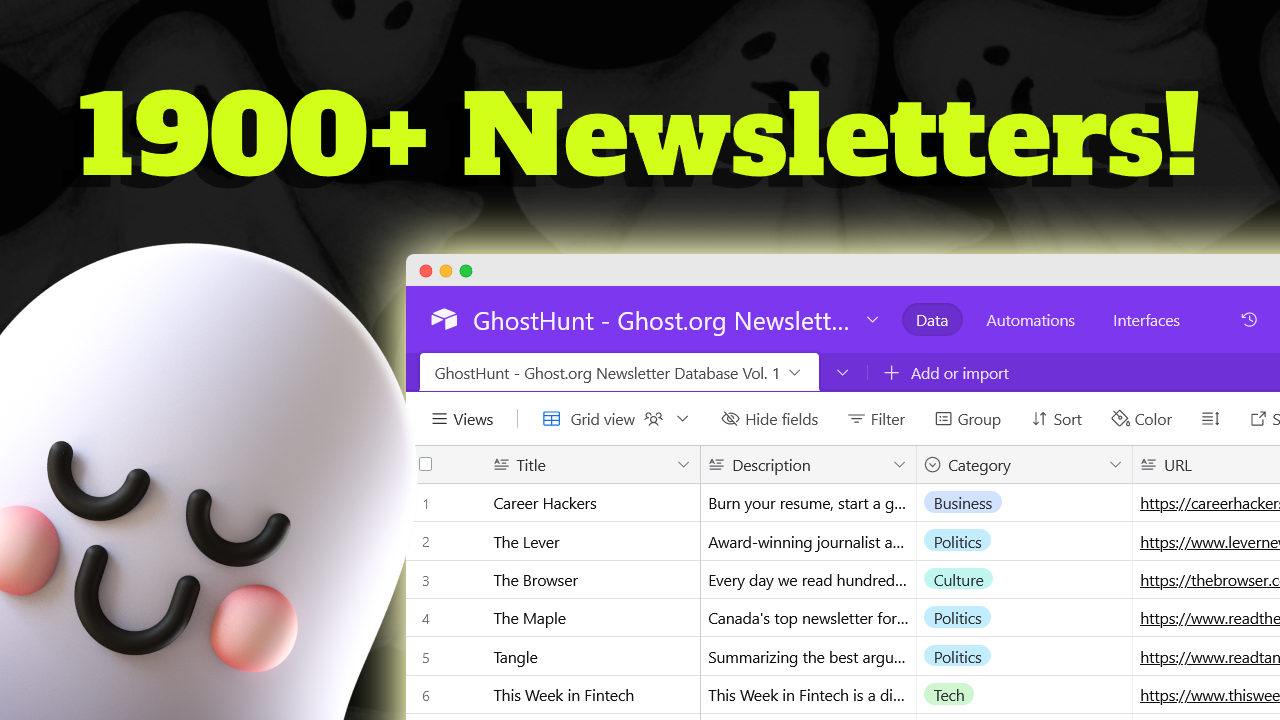 startuptile GhostHunt!-1900+ of the best newsletters powered by Ghost.org