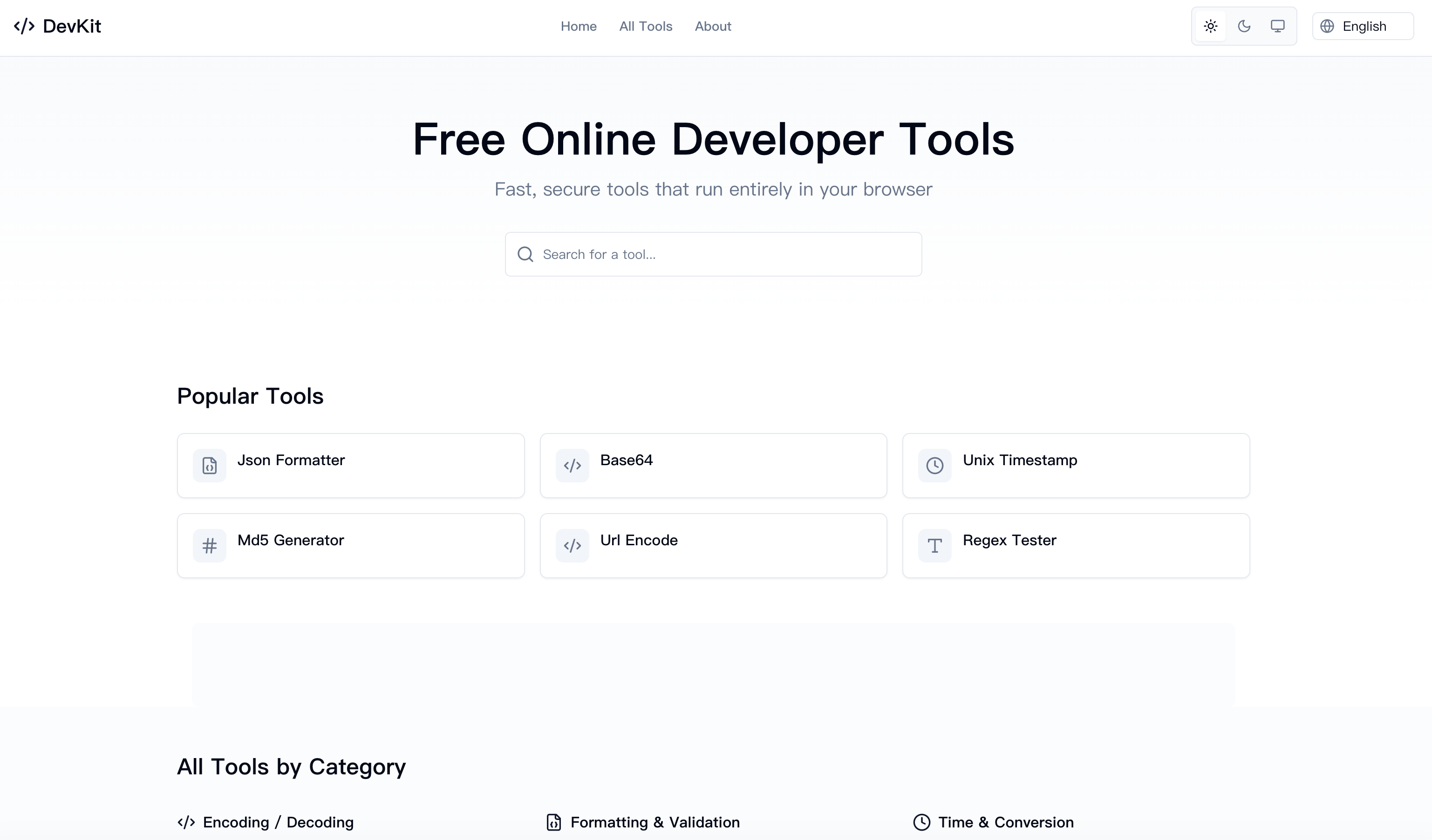 Free Online Developer Tools - Main product screenshot demonstrating key features and user interface