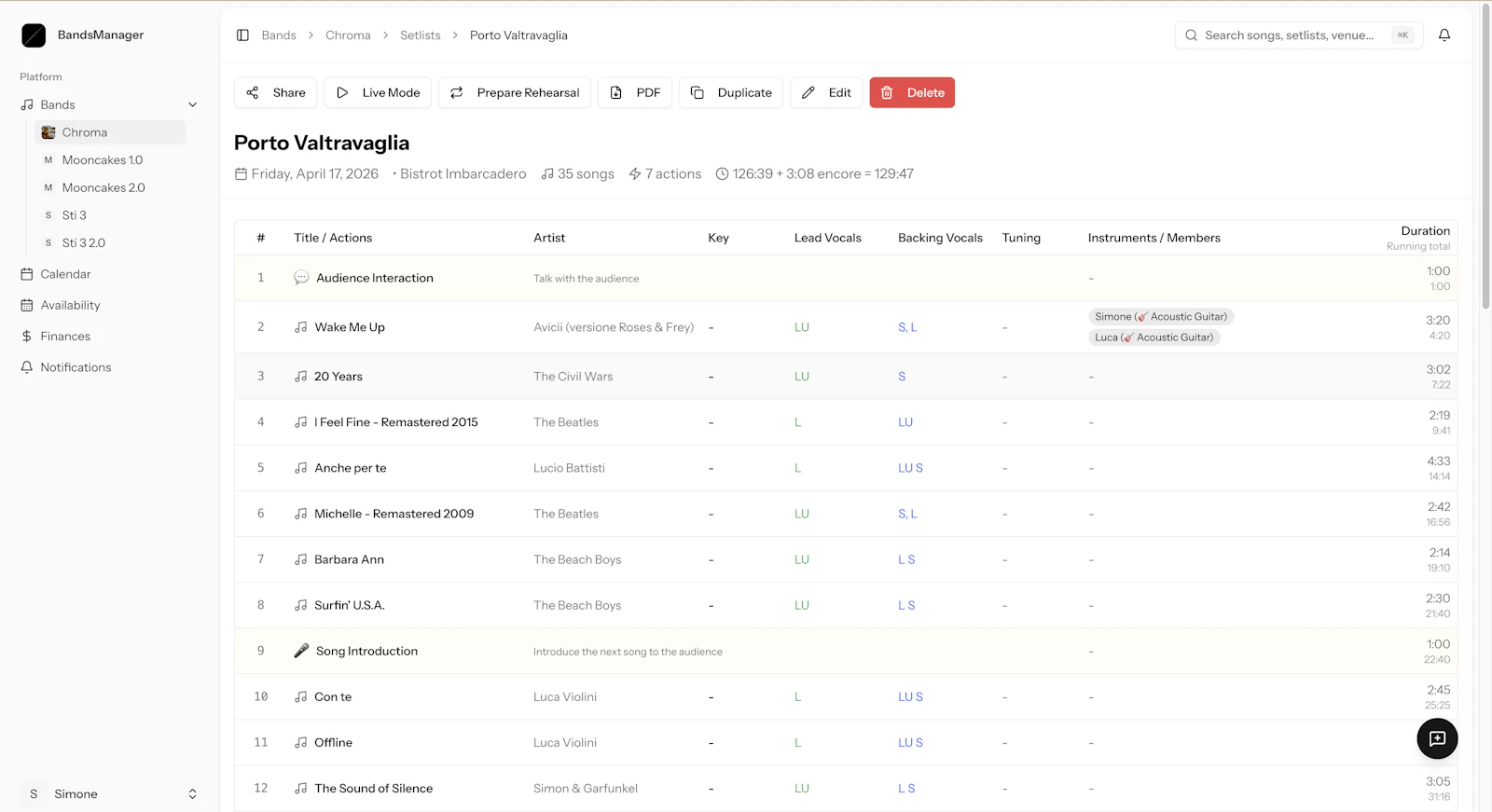 BandsManager screenshot 2