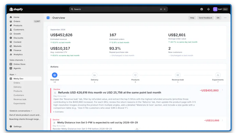 Metly - Automated Analytics for Shopify screenshot 1