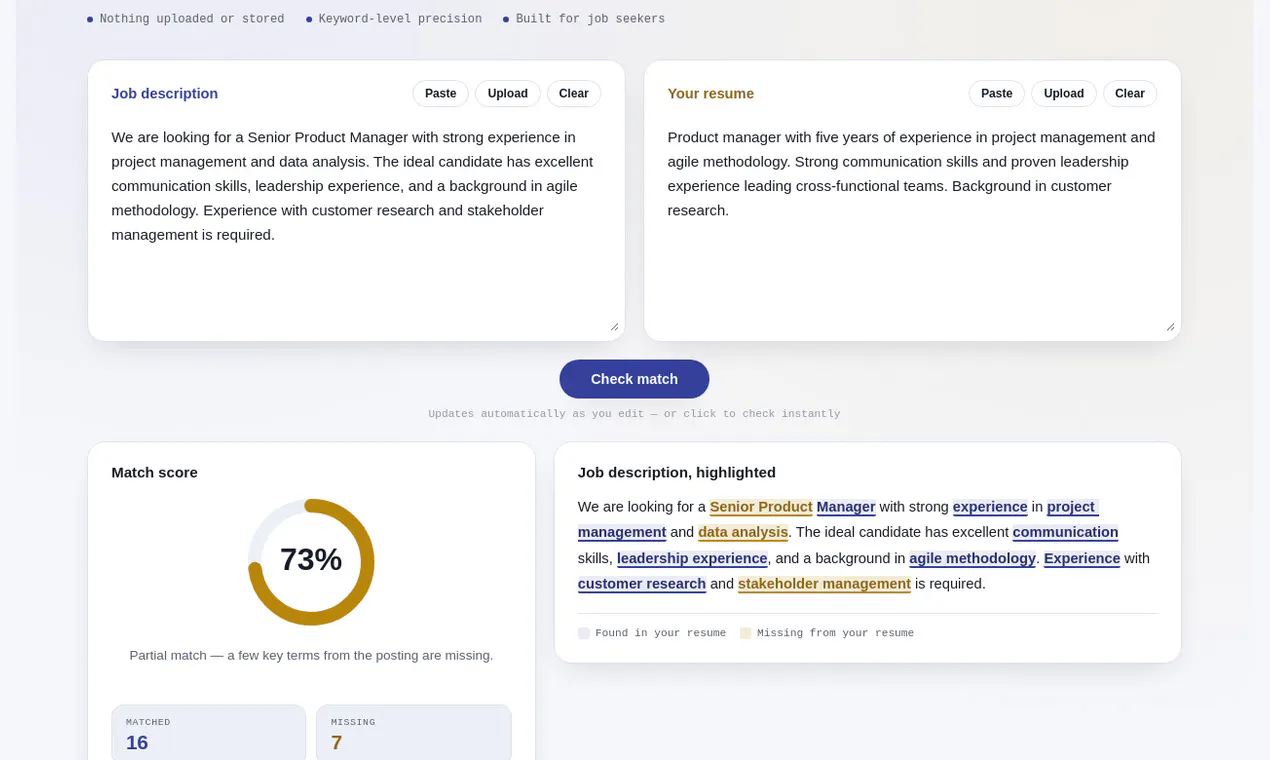 Resume ↔ Job Description Match Checker gallery image