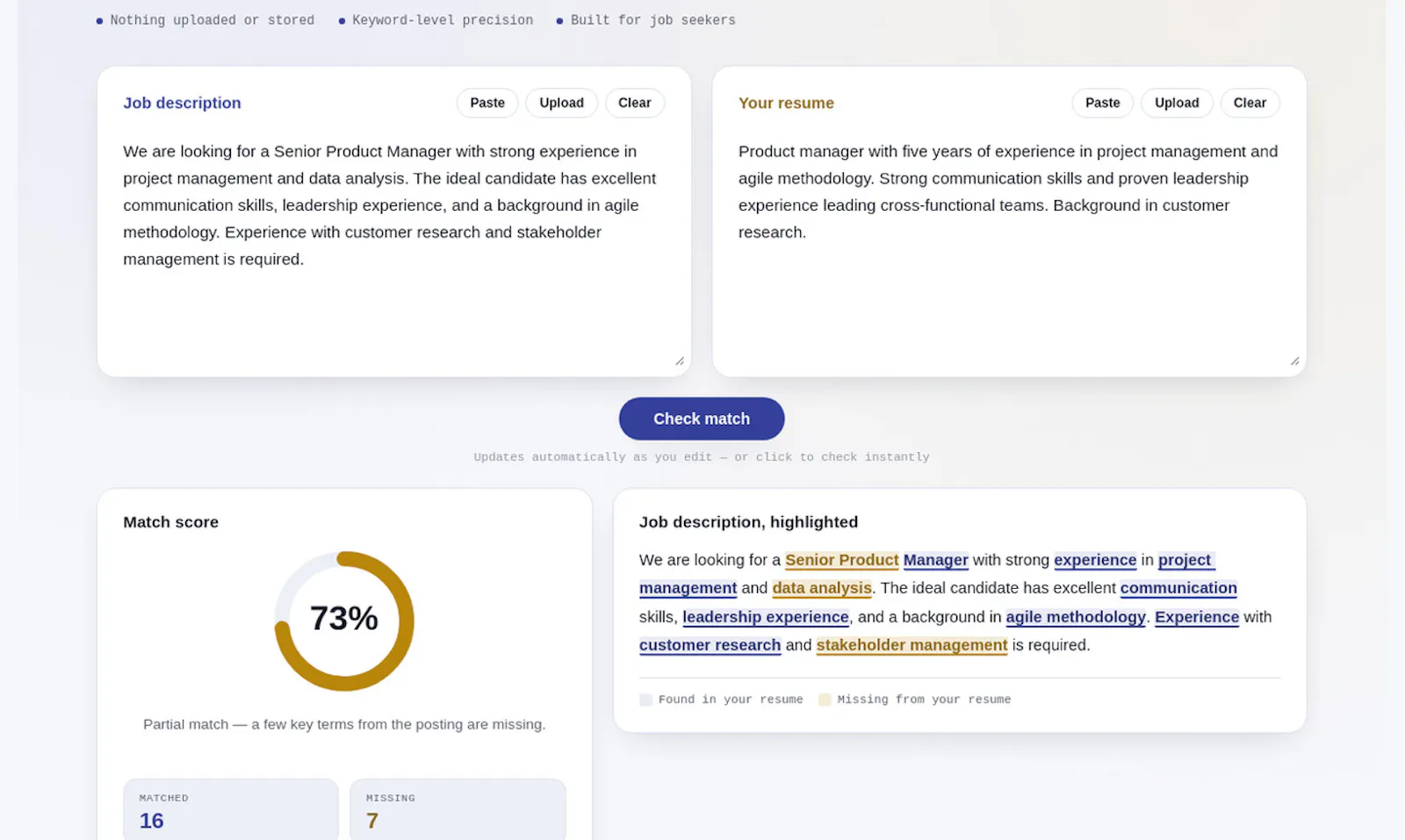 Resume ↔ Job Description Match Checker screenshot 2