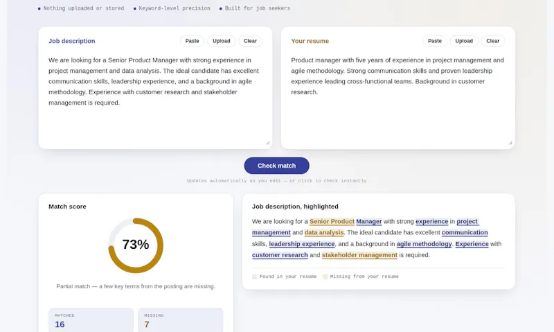Resume ↔ Job Description Match Checker screenshot 2
