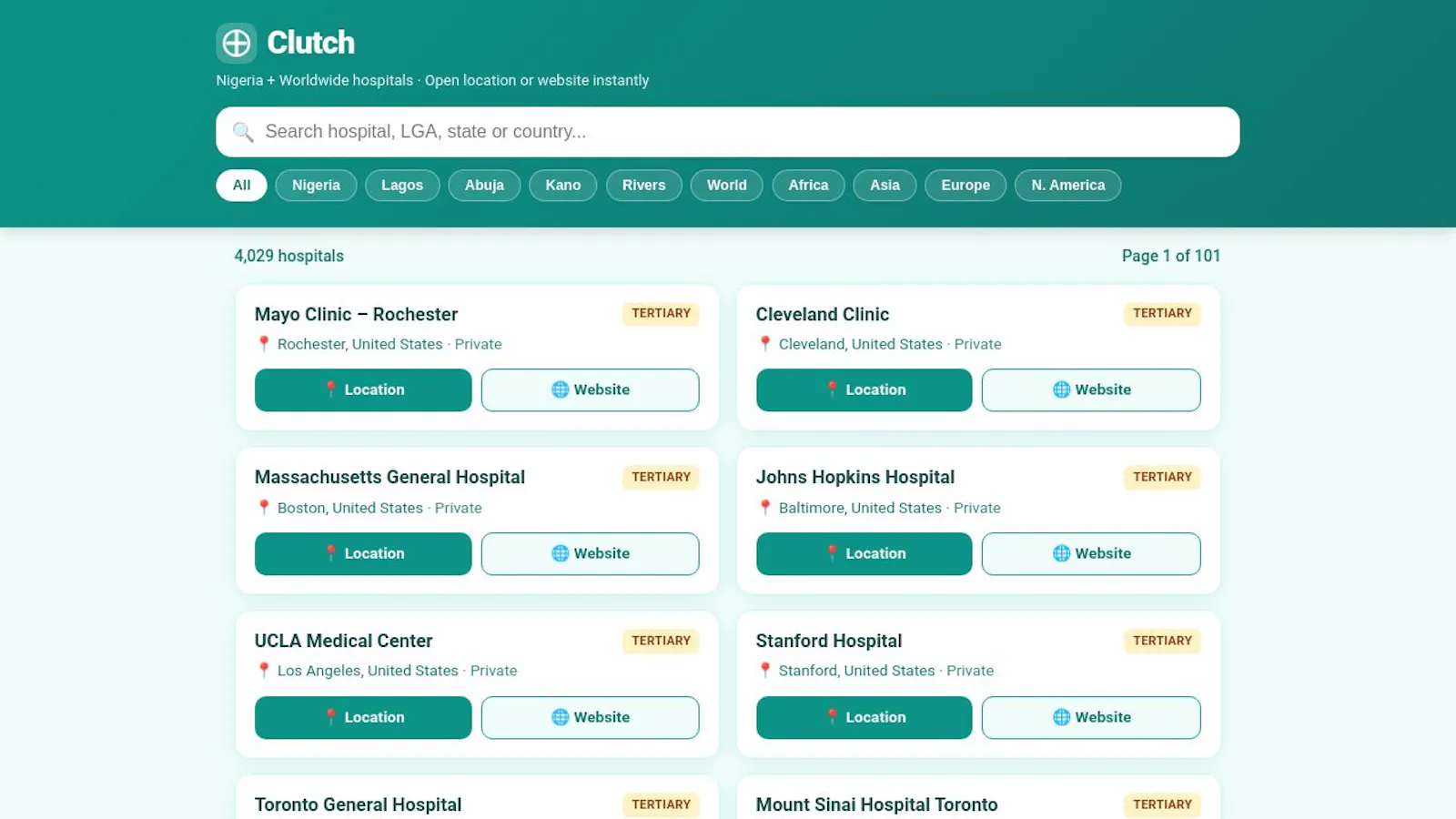 Clutch — Nigeria + Worldwide Hospitals screenshot 1