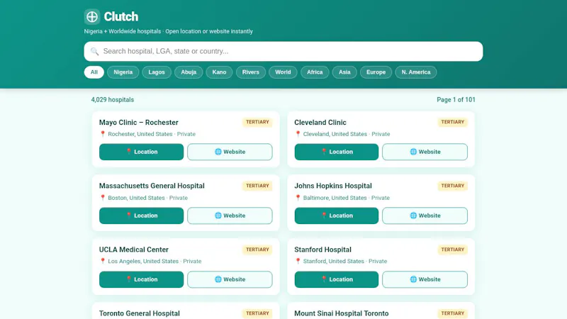 Clutch — Nigeria + Worldwide Hospitals screenshot 1