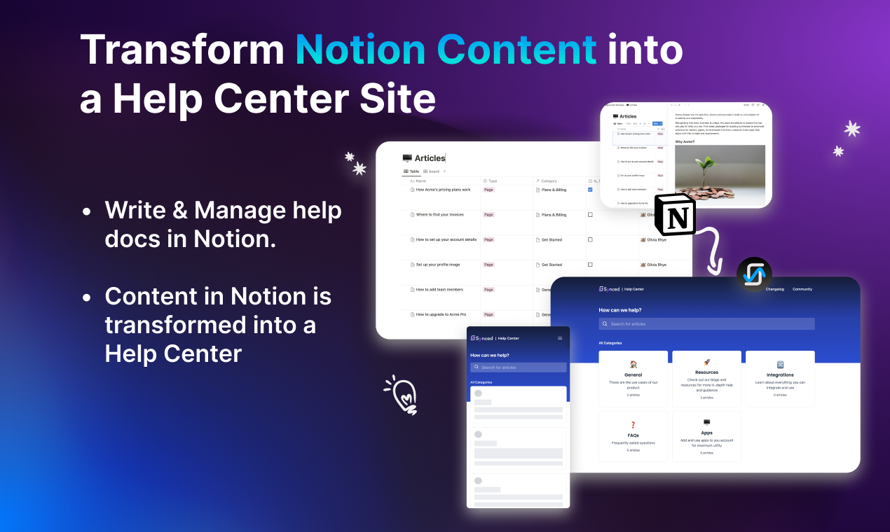 startuptile Synced.so-Transform Notion Content into an Embeddable Help Center Site