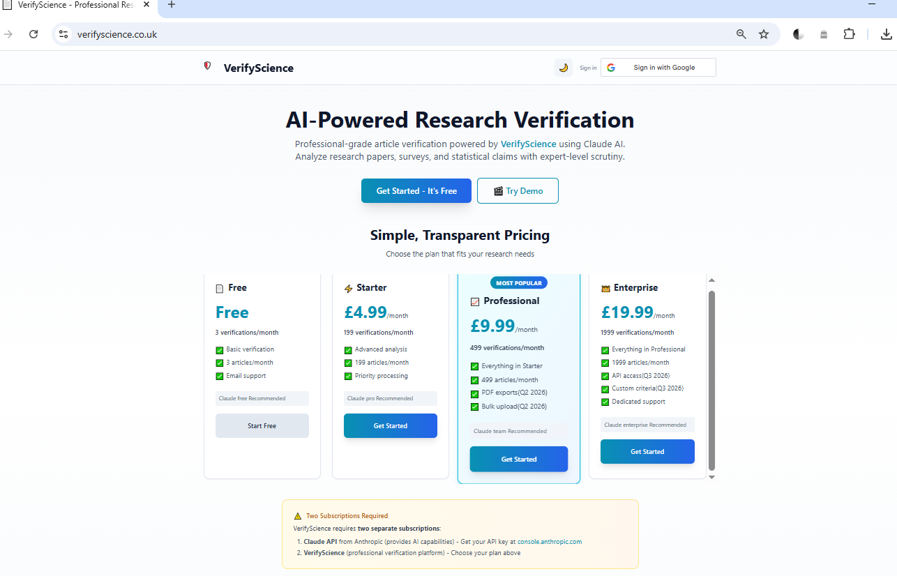 VerifyScience  - Main product screenshot demonstrating key features and user interface