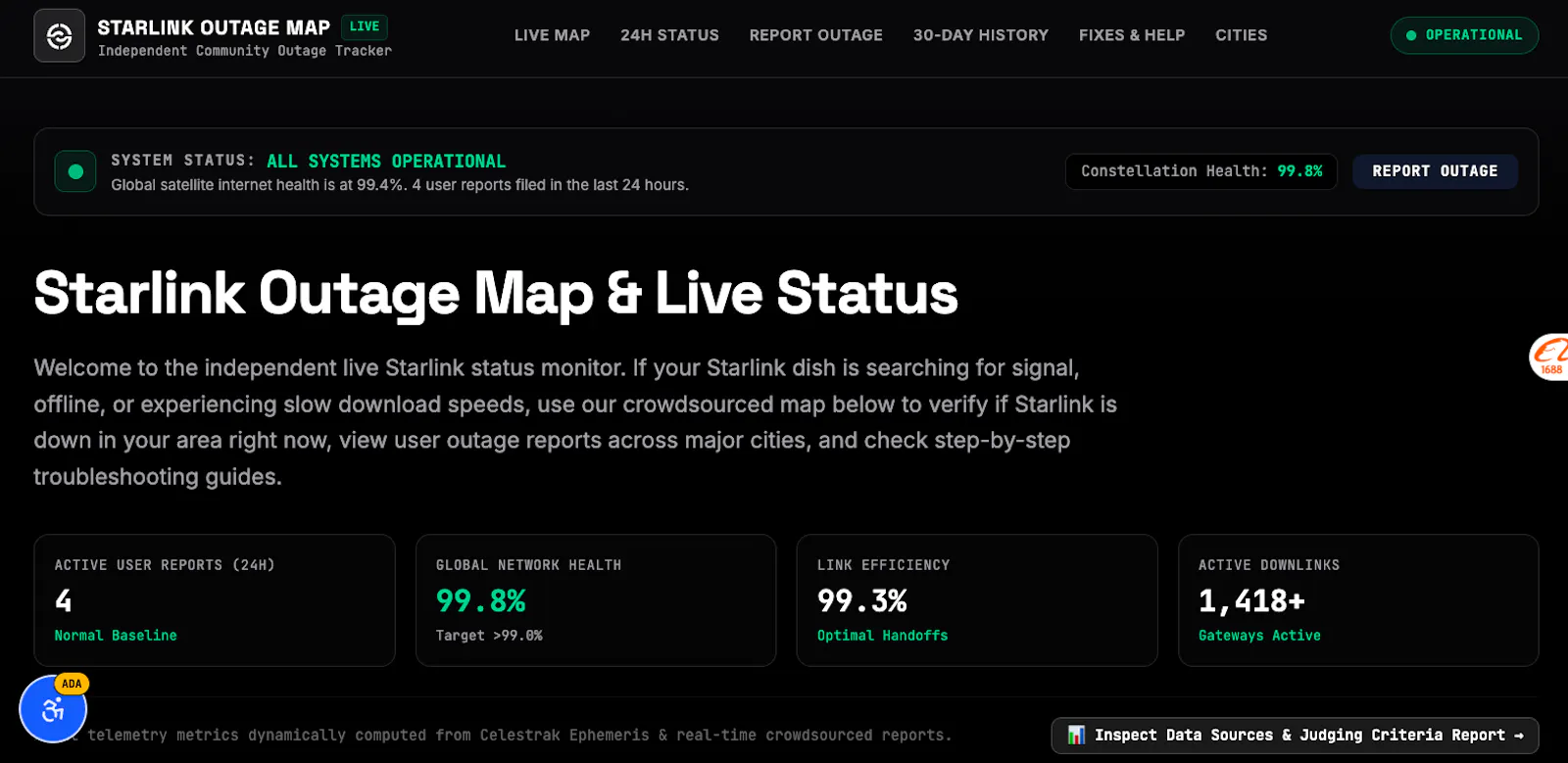 Starlink Outage Map screenshot 1