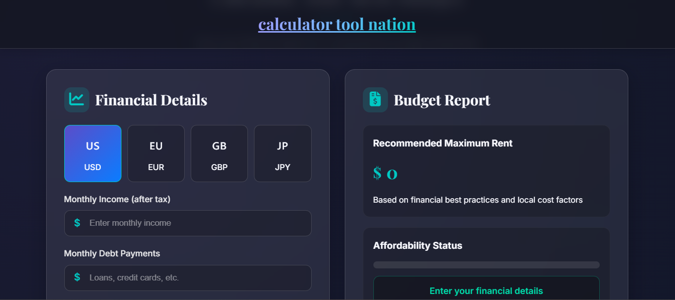 Rent Affordability Calculator - Screenshot 2 showing product features and functionality