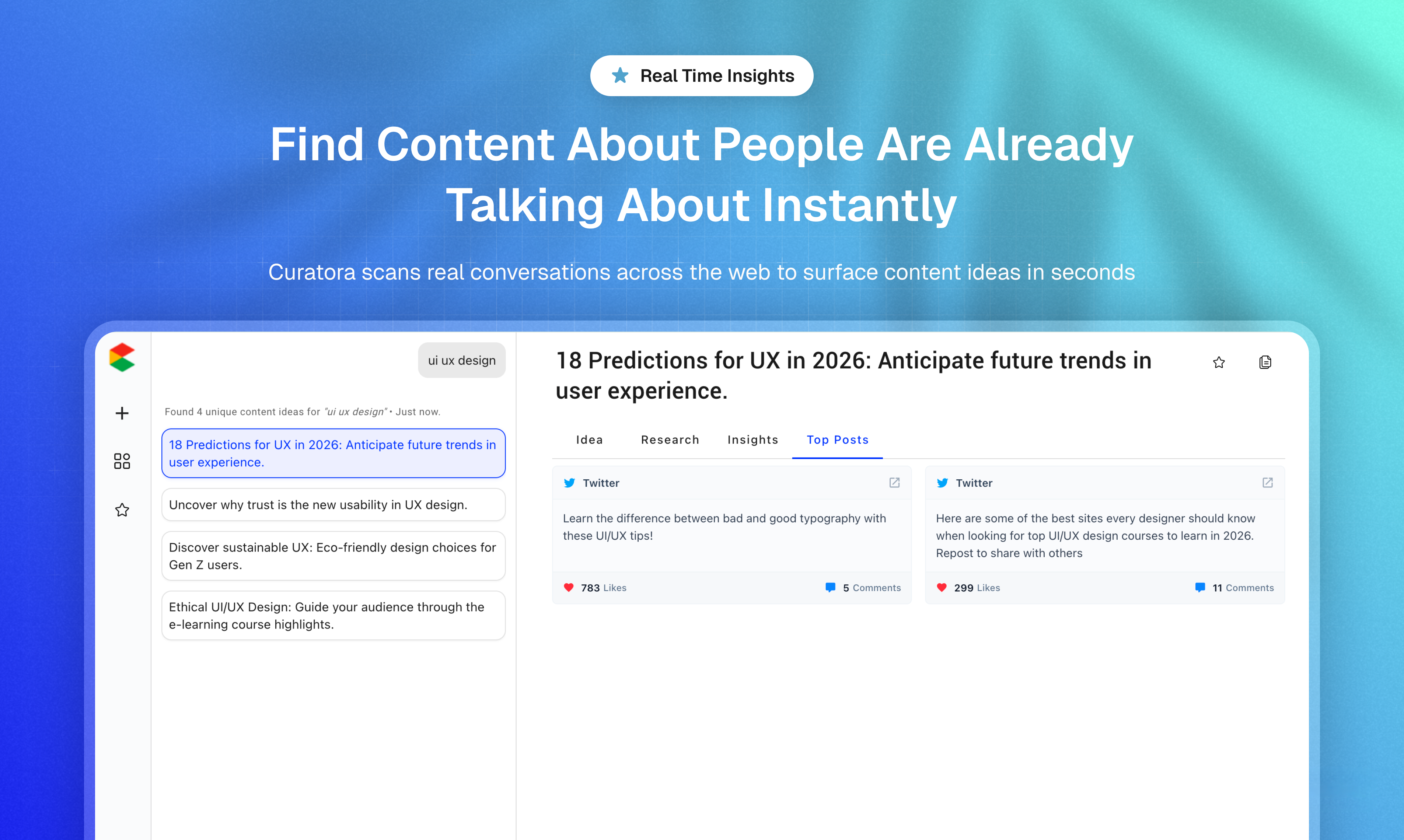 Curatora Content Ideas - Screenshot 2 showing product features and functionality
