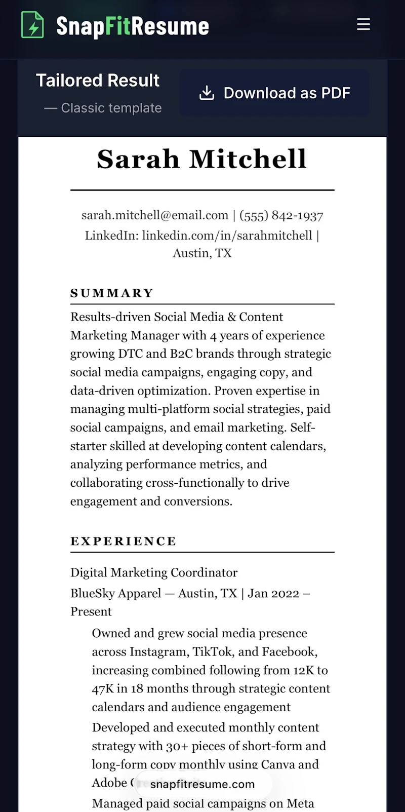 SnapFitResume screenshot 4
