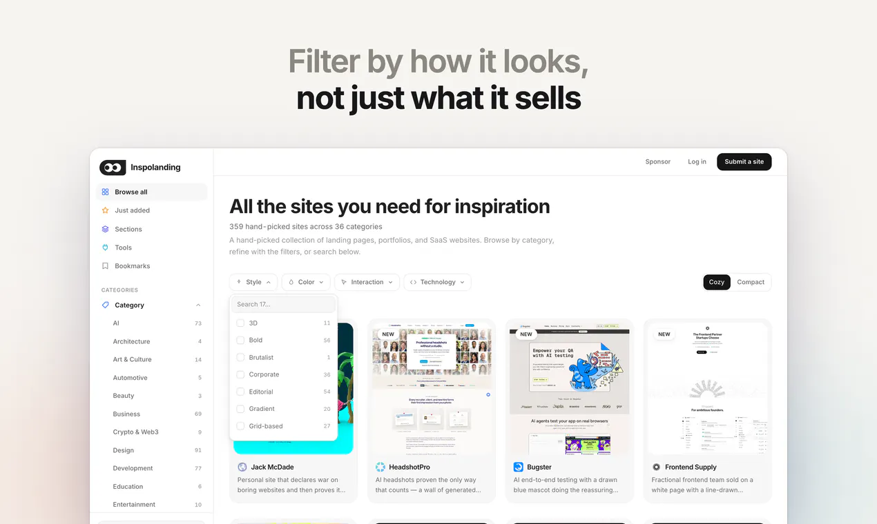 Landing page inspiration gallery image