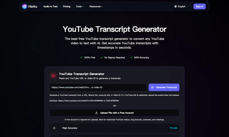 Harku YouTube to Text screenshot 1