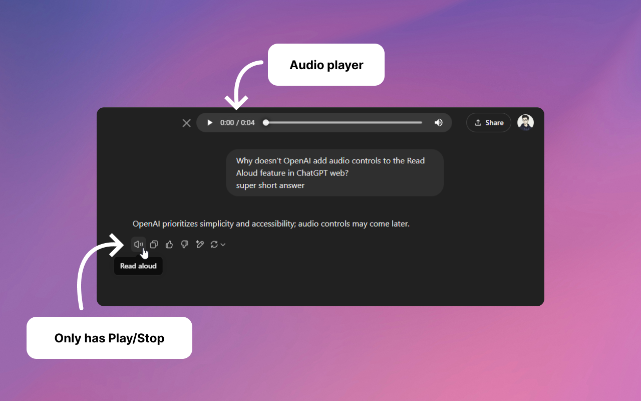 startuptile Audio player for ChatGPT-Shows an audio player while using 