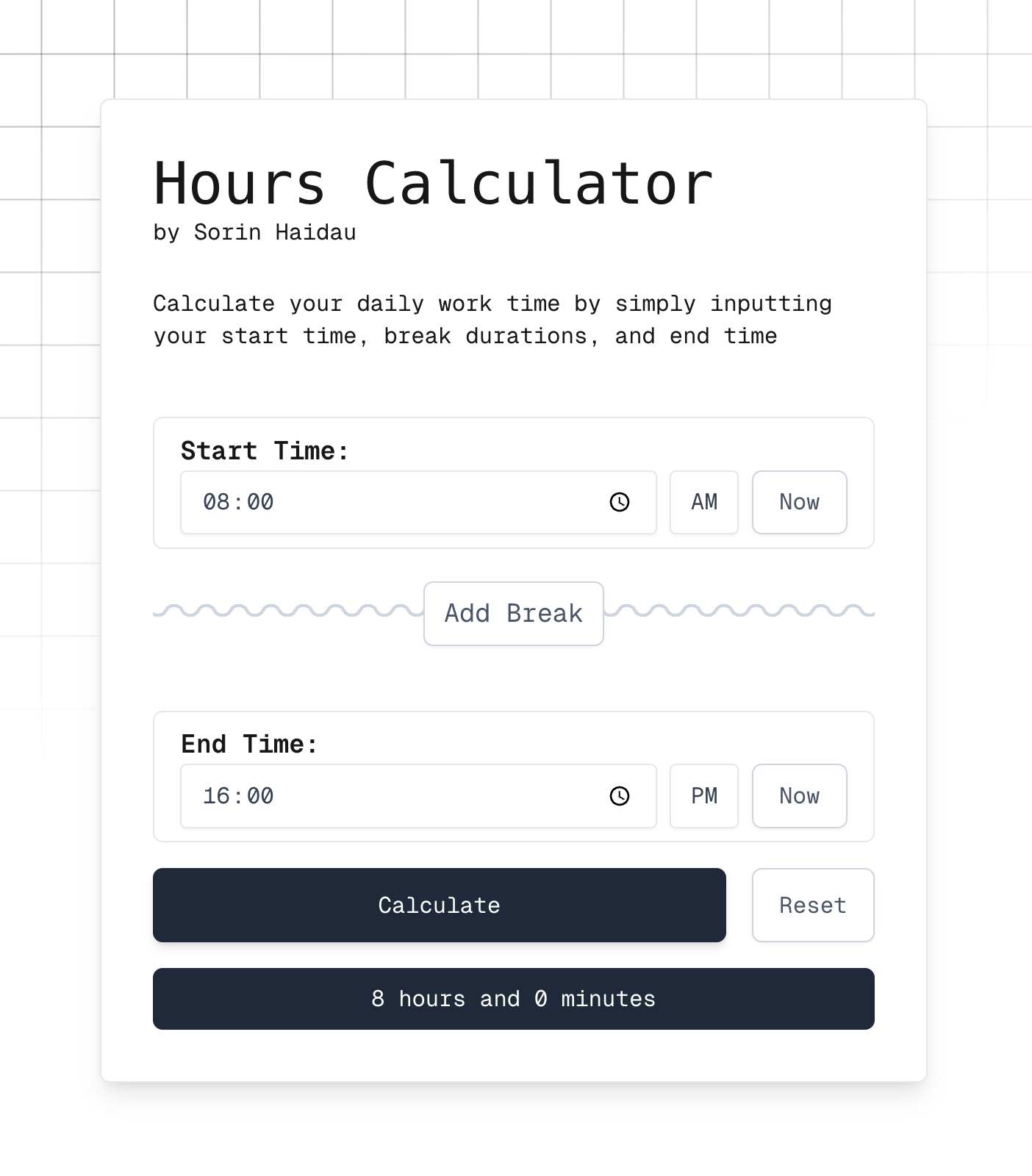 Mídia 2 de Sorin Haidau - Calculadora de tempo de trabalho, incluindo quebras