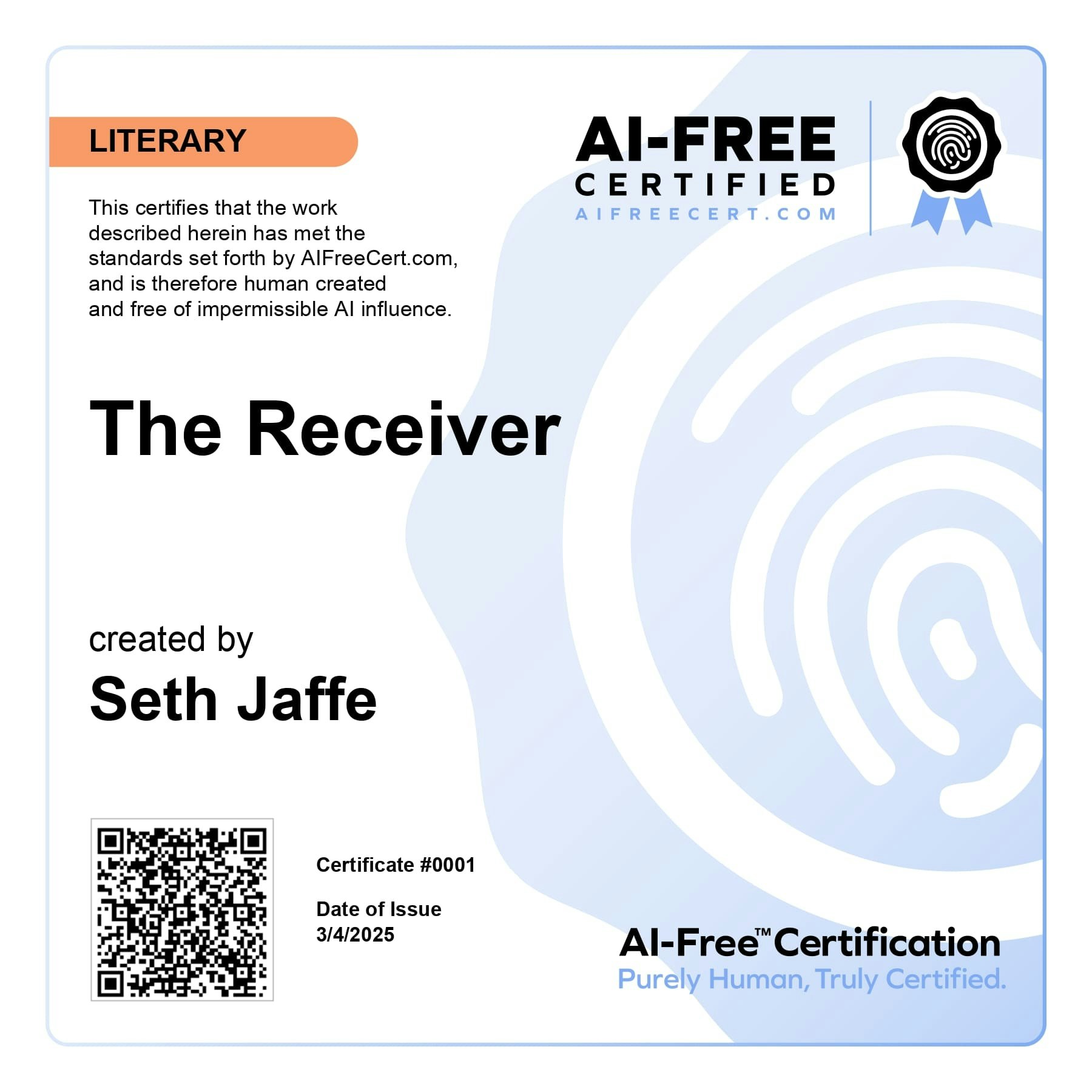 Сертификат без AI - Сертификация AI Free ™ |Сертификация человека медиа 4