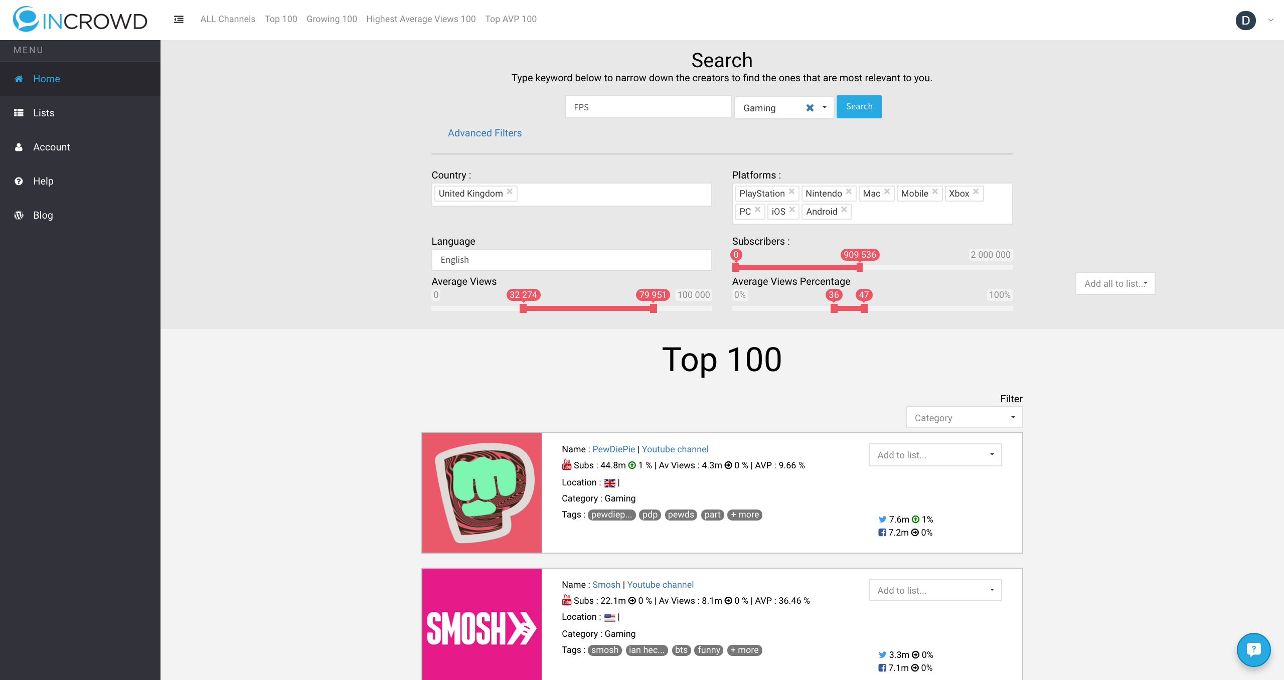 InCrowd - Social Influencer Search Platform gallery image