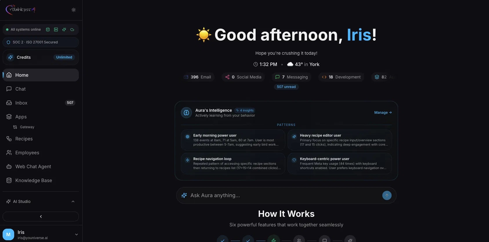 Aura by Youniverse.Ai - Main product screenshot demonstrating key features and user interface