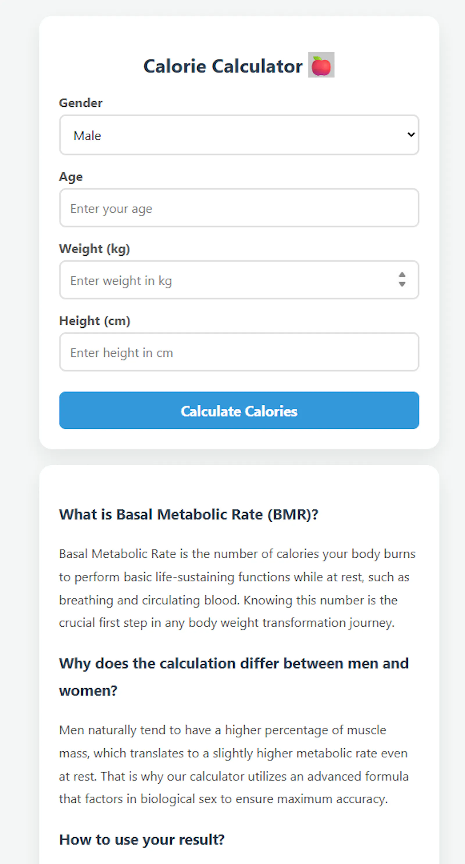 Minimal BMR & Calorie Calculator screenshot 1