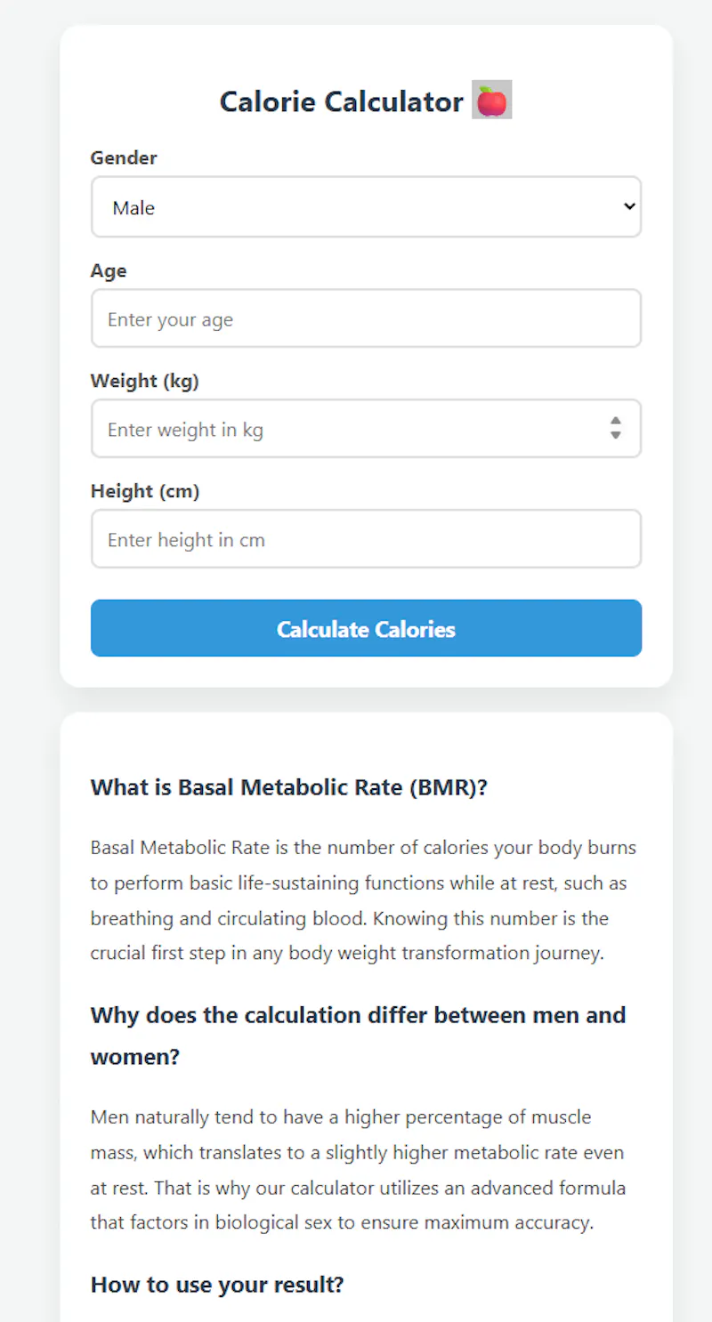 Minimal BMR & Calorie Calculator screenshot 1