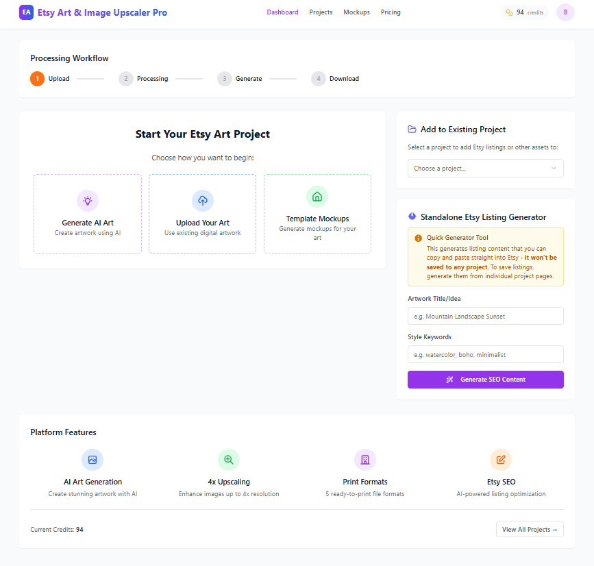 Media Etsy Image Upscaler Pro - AI Art, Mockups Automatik dan Alat SEO untuk Penjual Etsy 2