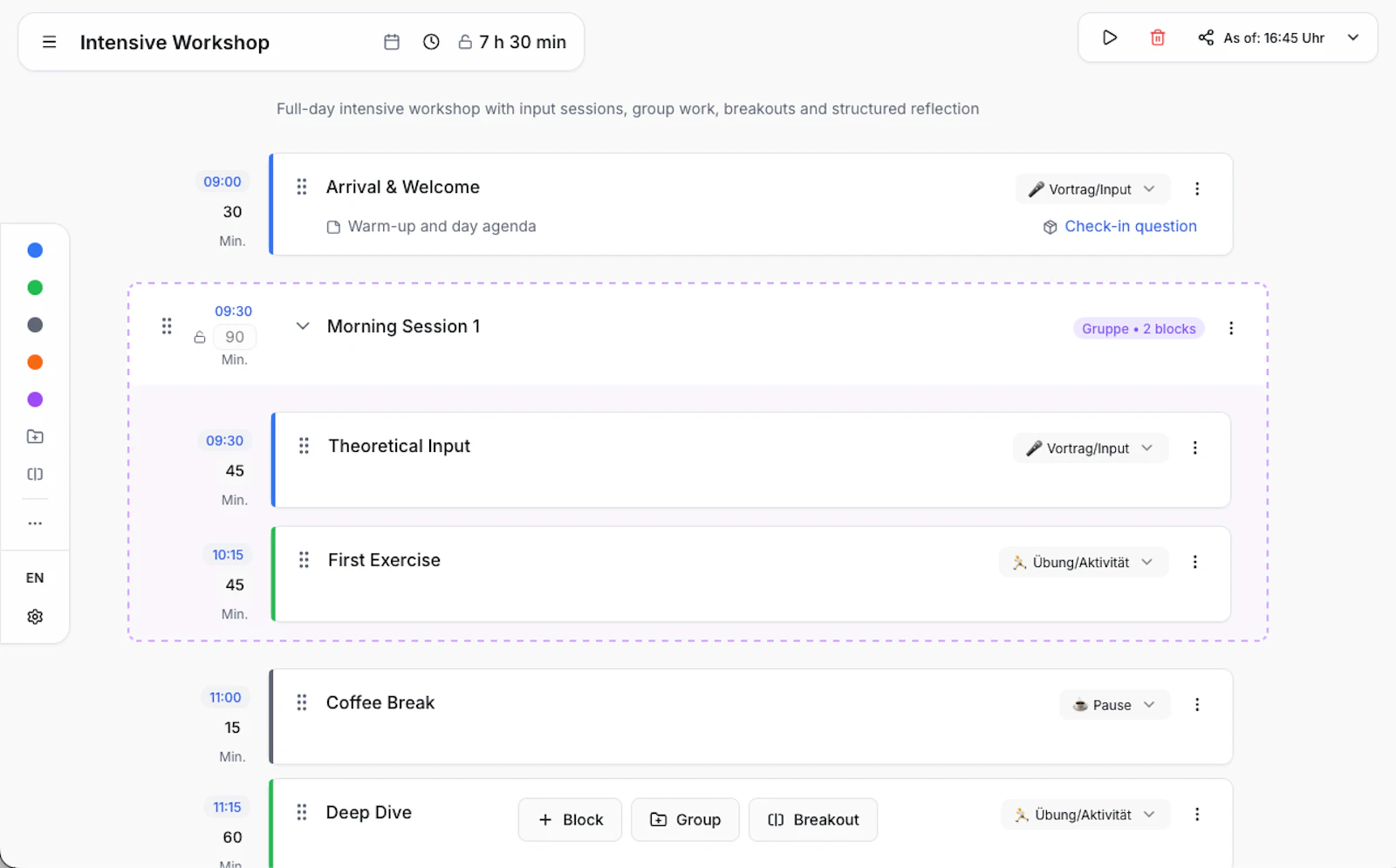 Sessionplan screenshot 1
