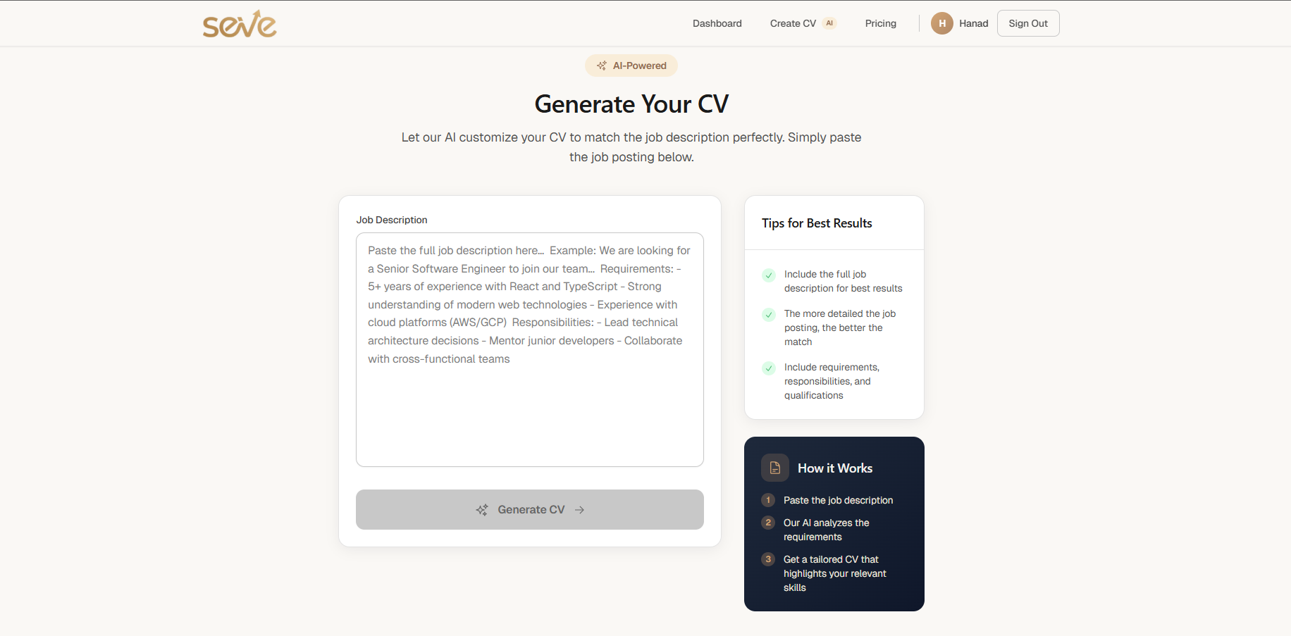 SEVE - Screenshot 2 showing product features and functionality