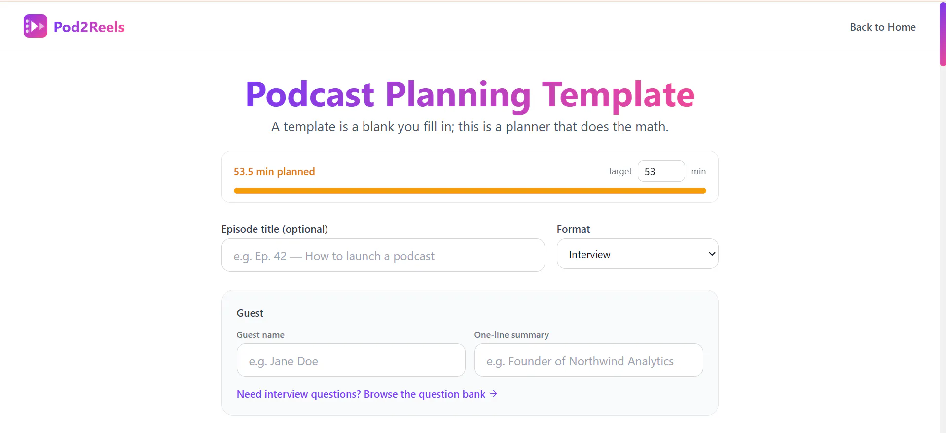 Podcast planning template gallery image