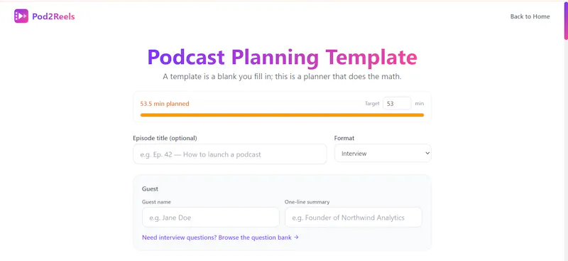 Podcast planning template screenshot 1