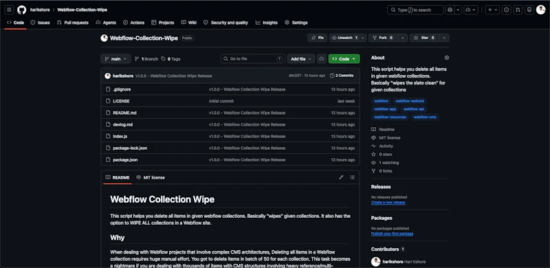 Webflow Collection Wipe screenshot 2