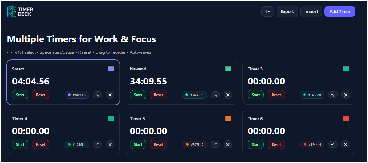 Timerdeck - Timer multipli online per lavoro e concentrazione media 2