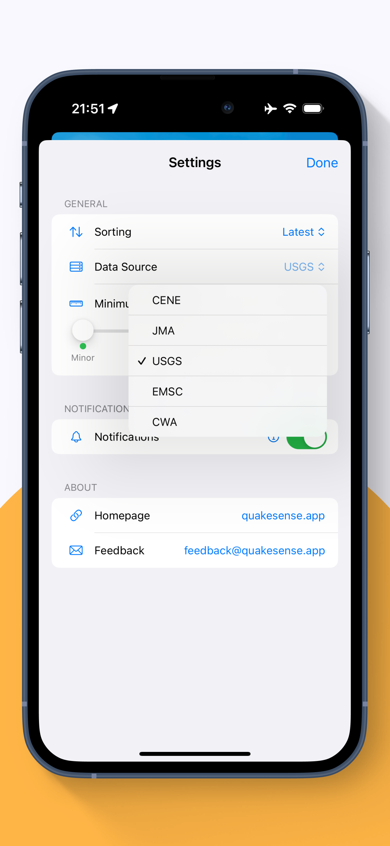 Mídia 9 de Quakesense - Um aplicativo iOS nativo minimalista para alertas de terremoto