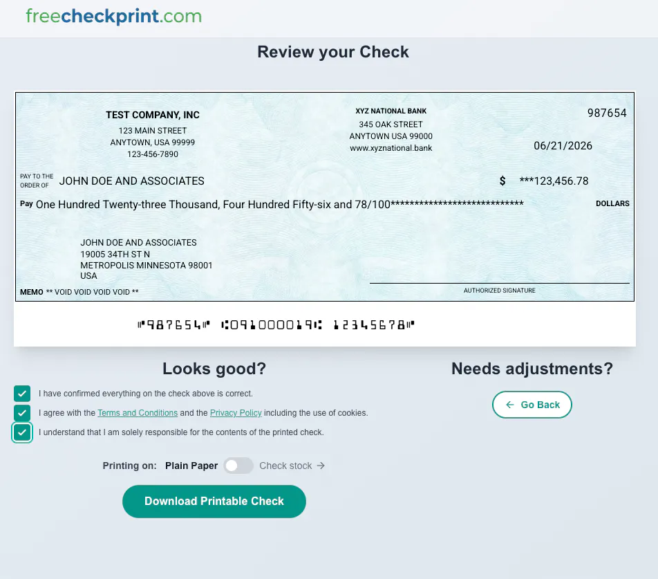 Free Check Printing Online gallery image