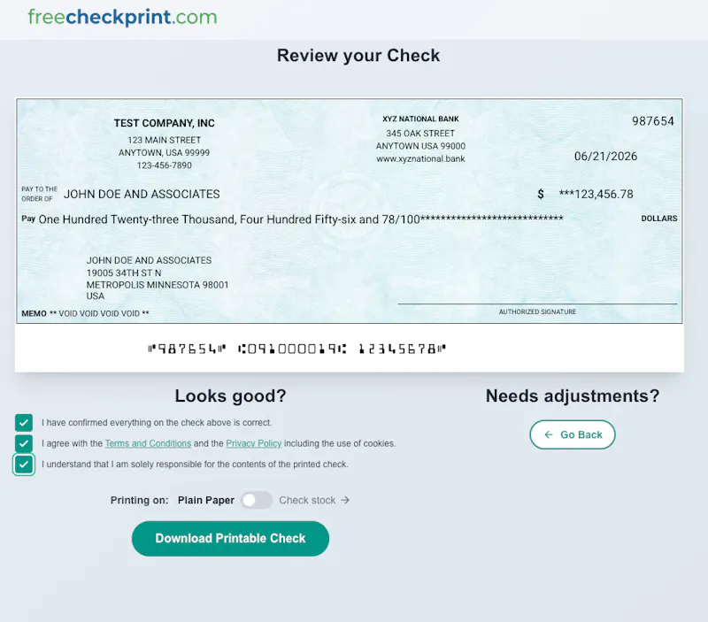 Free Check Printing Online screenshot 2