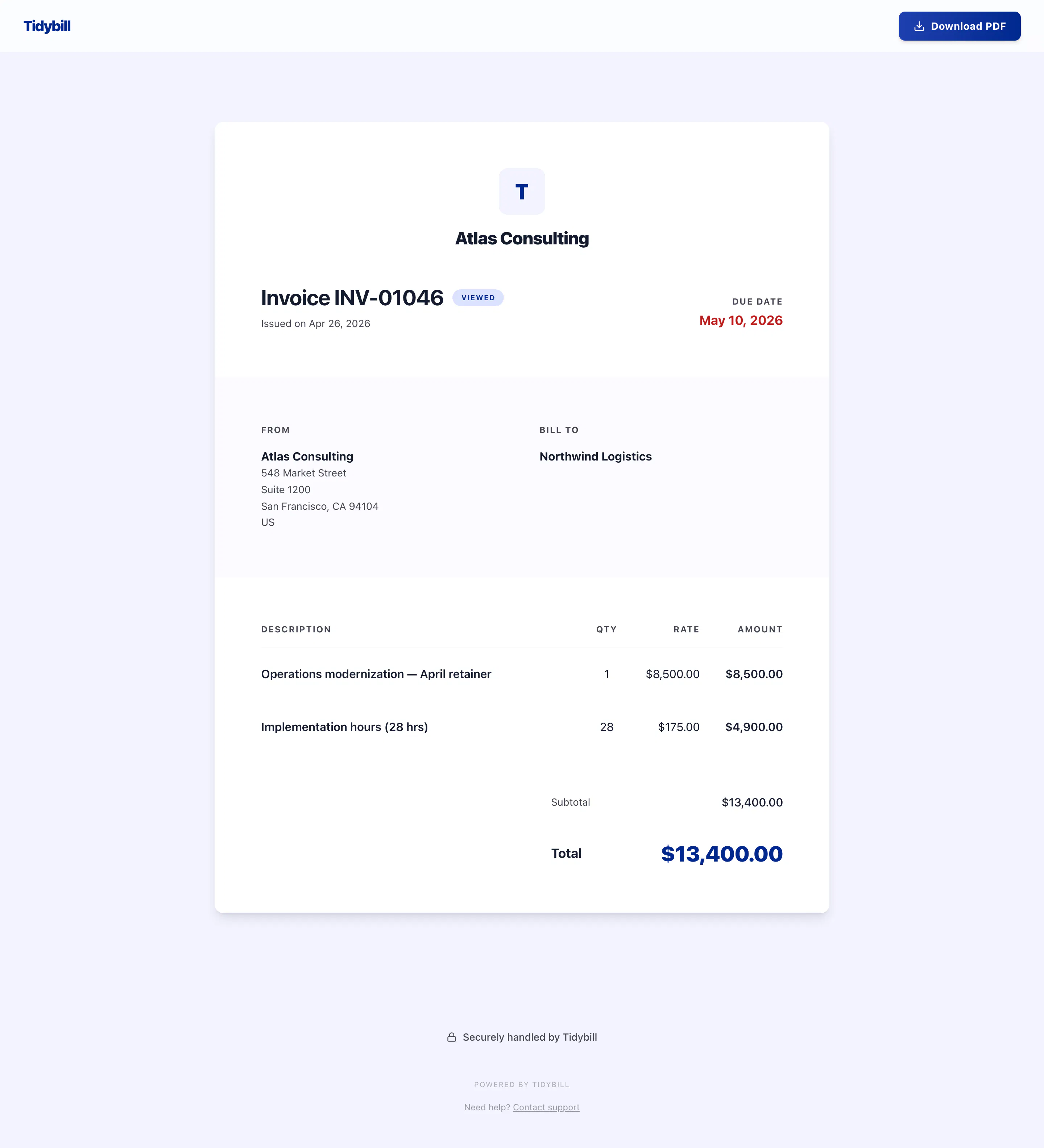 Tidybill screenshot
