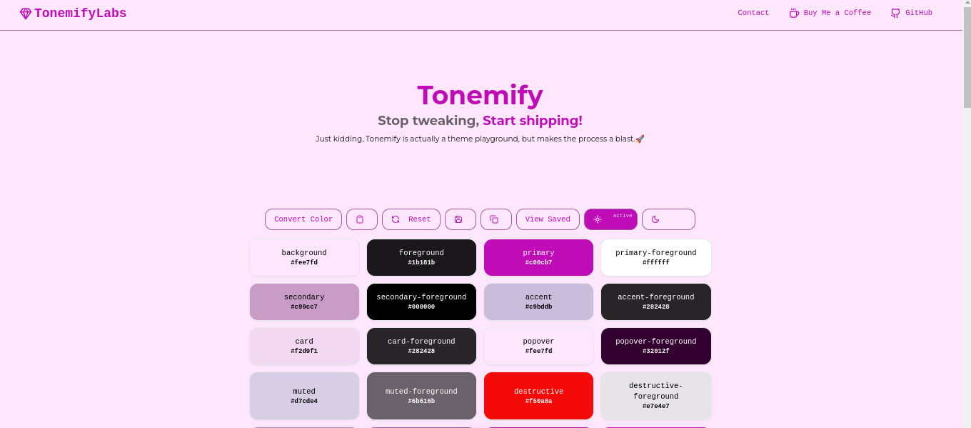 Tonemificeren - Een shadcn -themagenerator en speeltuin media 1