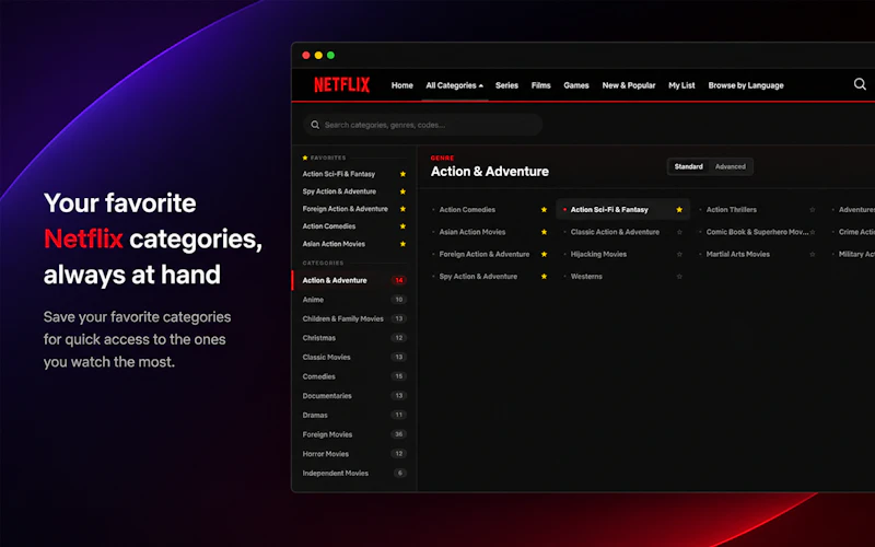 Netflix Categories Chrome Extension screenshot 2
