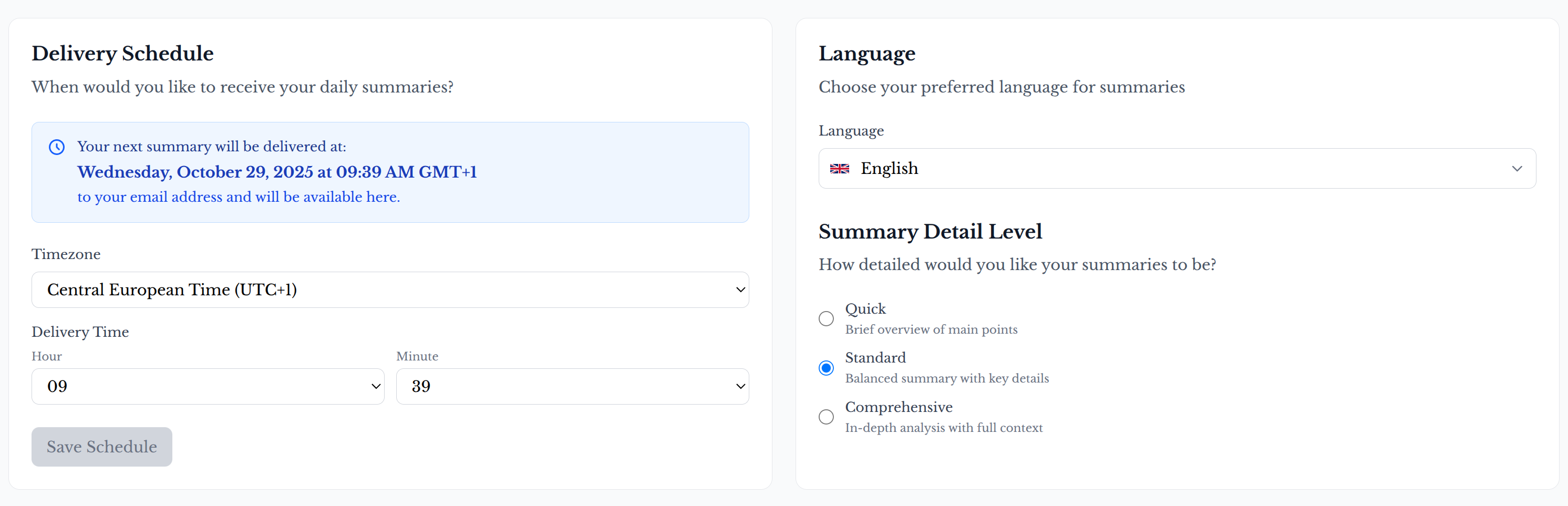 Summify.News - Screenshot 2 showing product features and functionality