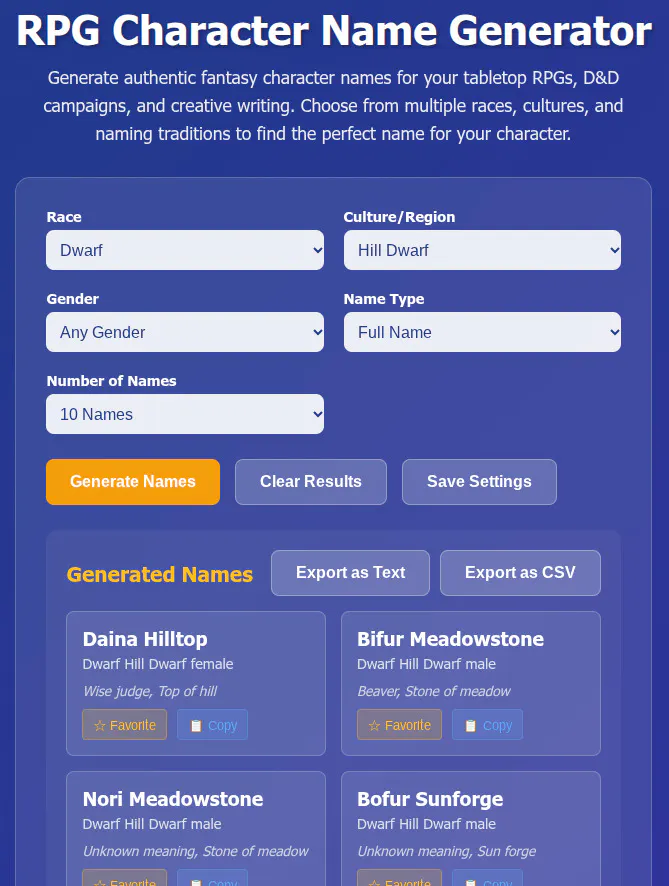 RPG Character Name Generator gallery image